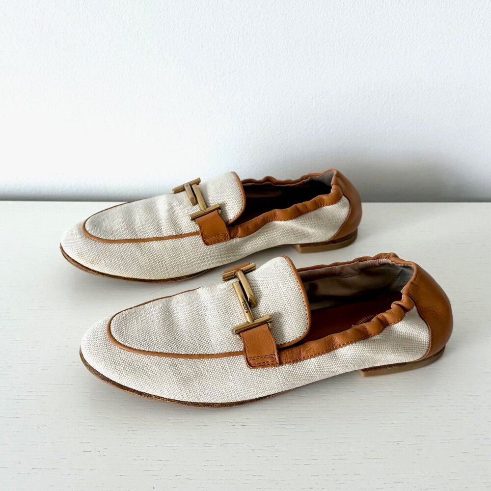 TOD'S Double T Canvas & Leather Trim Loafers – IT 39.5 / US 9.5